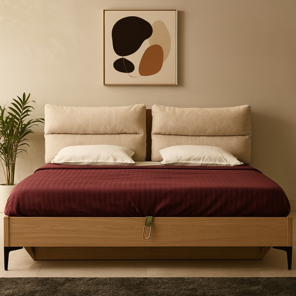 Sandstone King Bed in MDF & Melamine with Half Hydrolic Storage