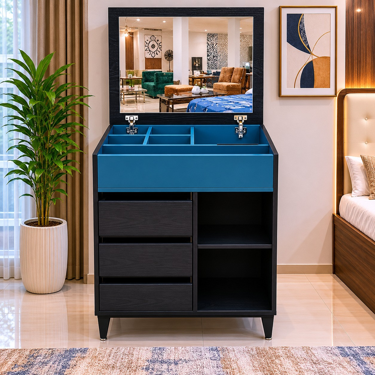 Aqua Dressing Table Folding Blue and Black with Melamine Polish