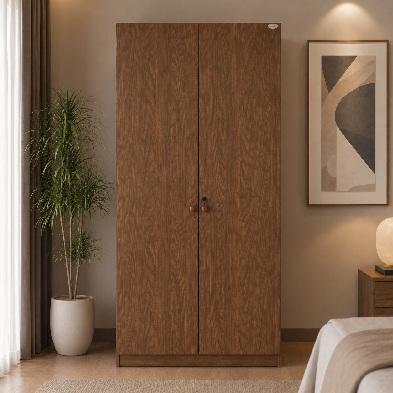 Muddy 2 Door Wardrobe with MDF & Melamine in Wooden Color
