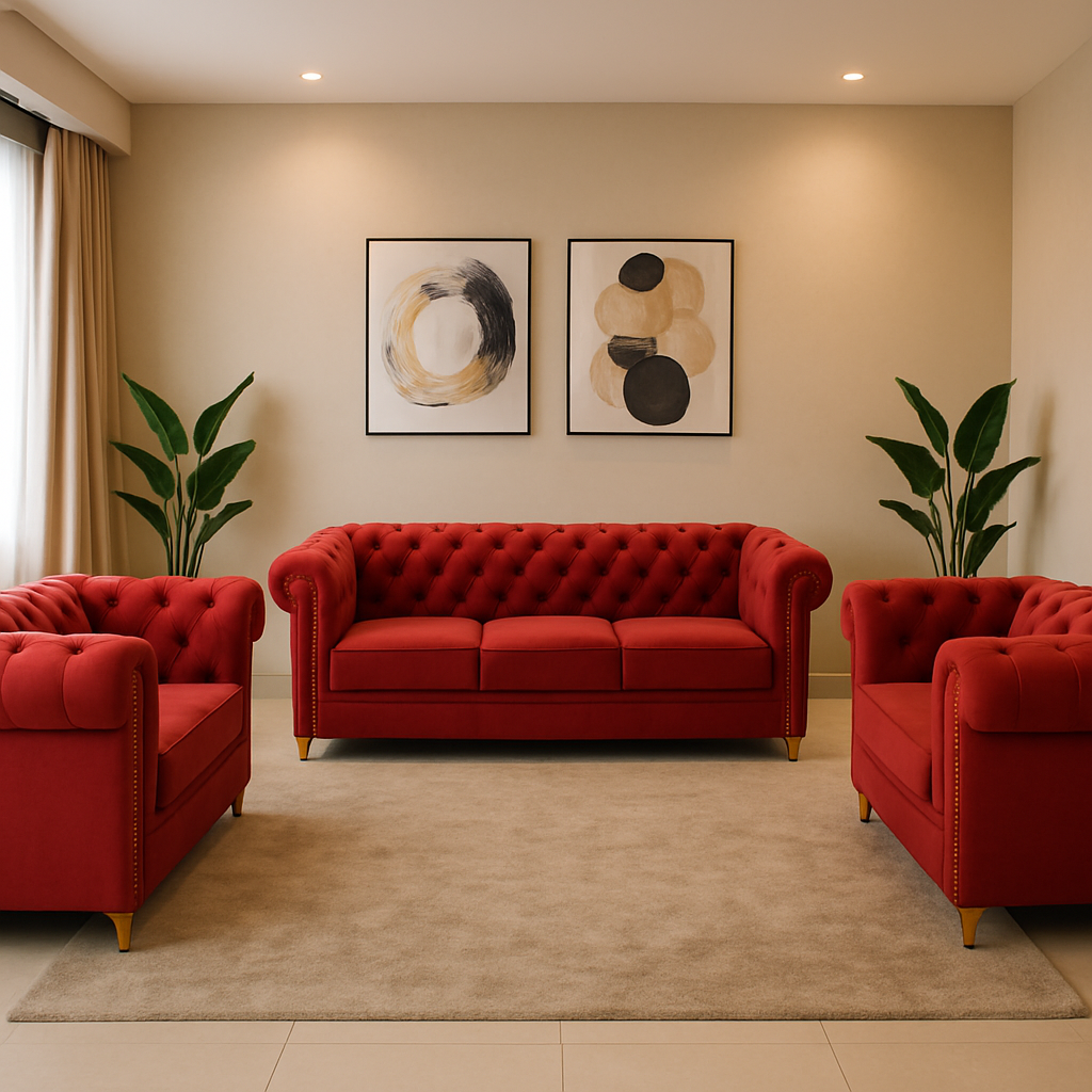 Emily Sofa Set with Red Fabric
