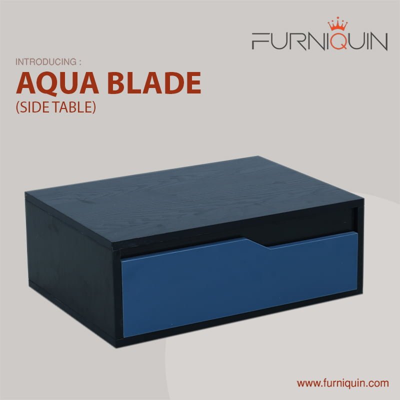 Aqua Series Black and Blue Color Bed Side Table with MDF and Melamine Material